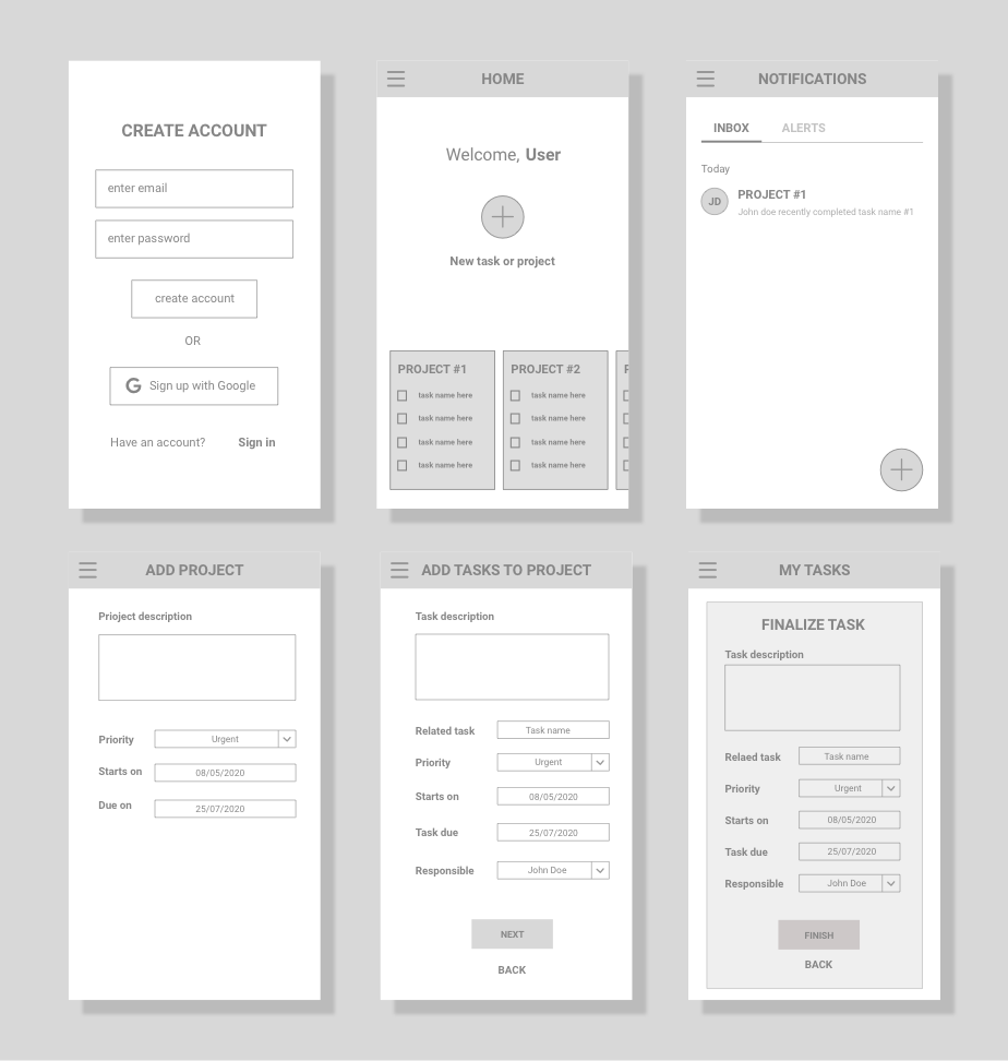 Lo-Fi wireframes